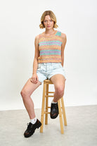 Green orange and lilac bright striped sweater vest_5