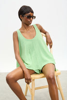 Green pure cotton flare tank_1