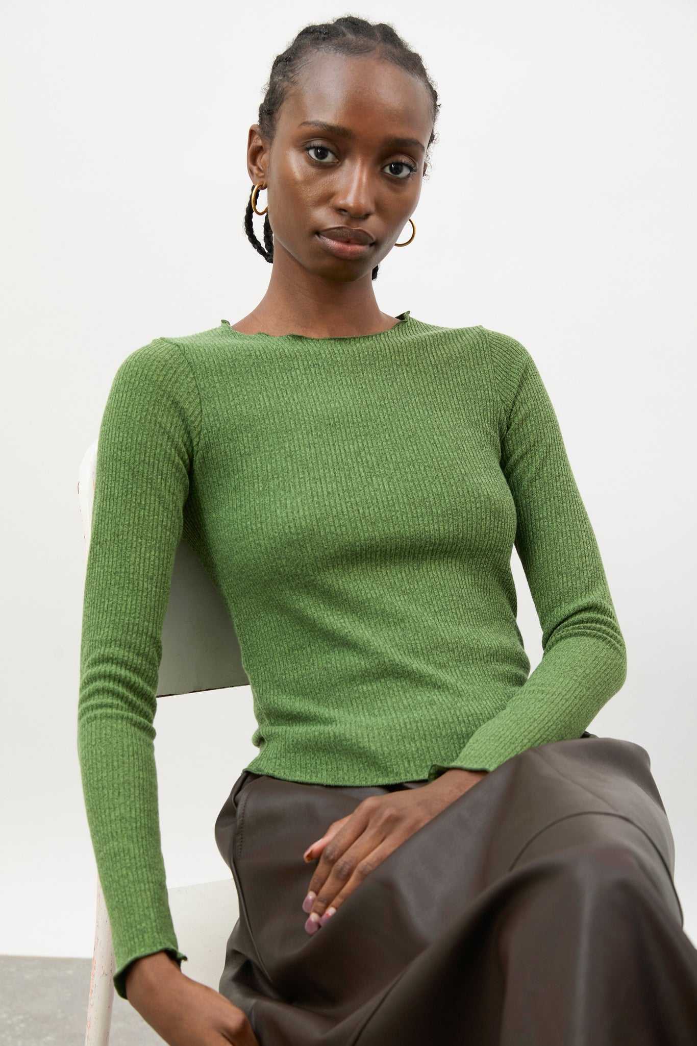 Green ruffle trim ribbed top_6