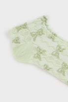 Green semi sheer bow pop socks_2