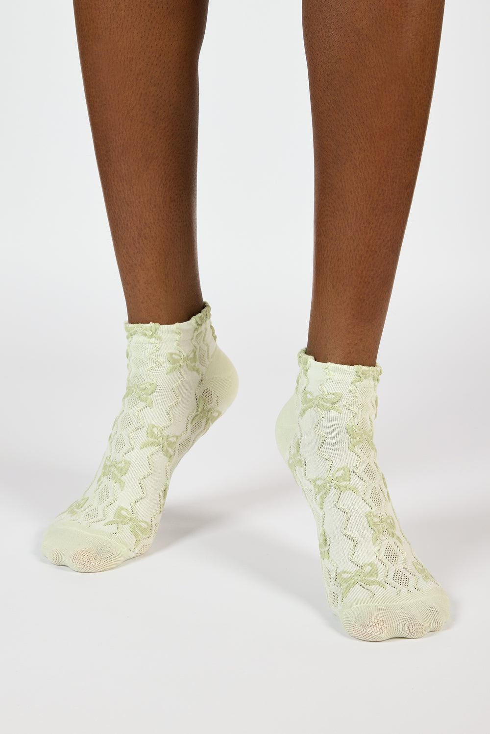 Green semi sheer bow pop socks_4