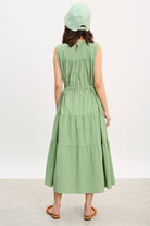Green tiered cinch waist sleeveless dress_2