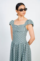 Green and black panel front midi dress_4