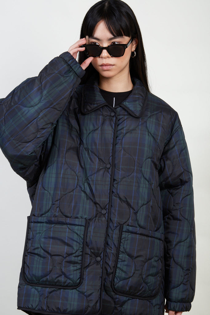 Green and blue tartan circle quilted coat_3