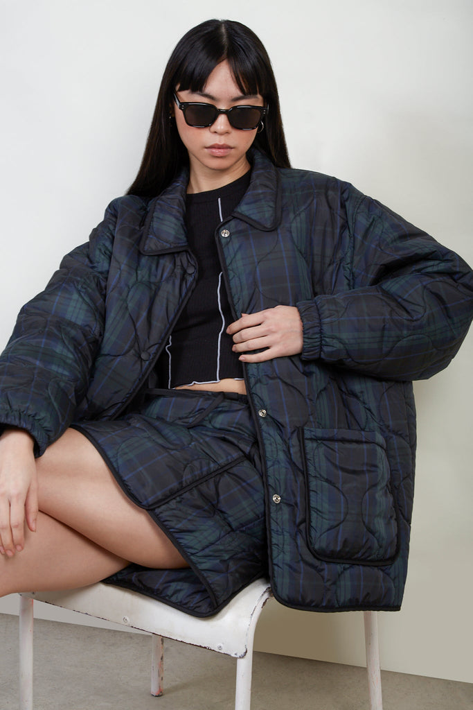 Green and blue tartan circle quilted coat_6