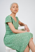 Green and ivory floral print wrap dress_4