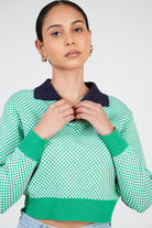 Green box check contrast collar jumper_1