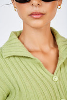 Green contrast ribbed collar cardigan_5