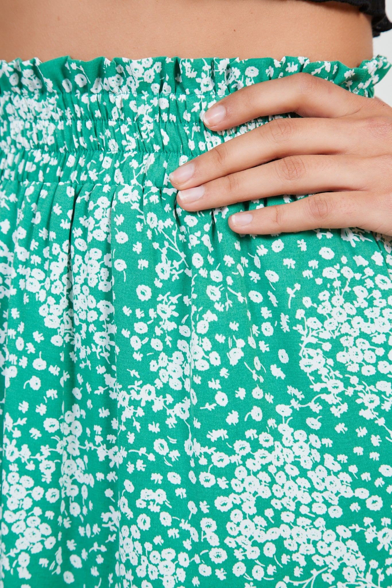 Green floral print tiered skirt