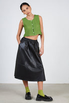 Green loose weave button front tank_4