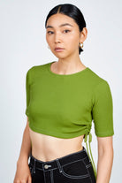 Green ribbed loop tie side tee_1
