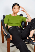 Green ribbed loop tie side tee_4