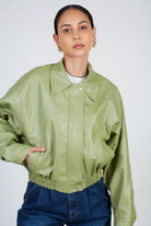 Green vegan leather zip up jacket_4