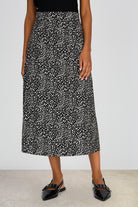 Black and white leopard print silky midi skirt_1