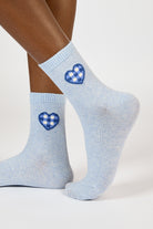 Grey and blue gingham heart socks_1