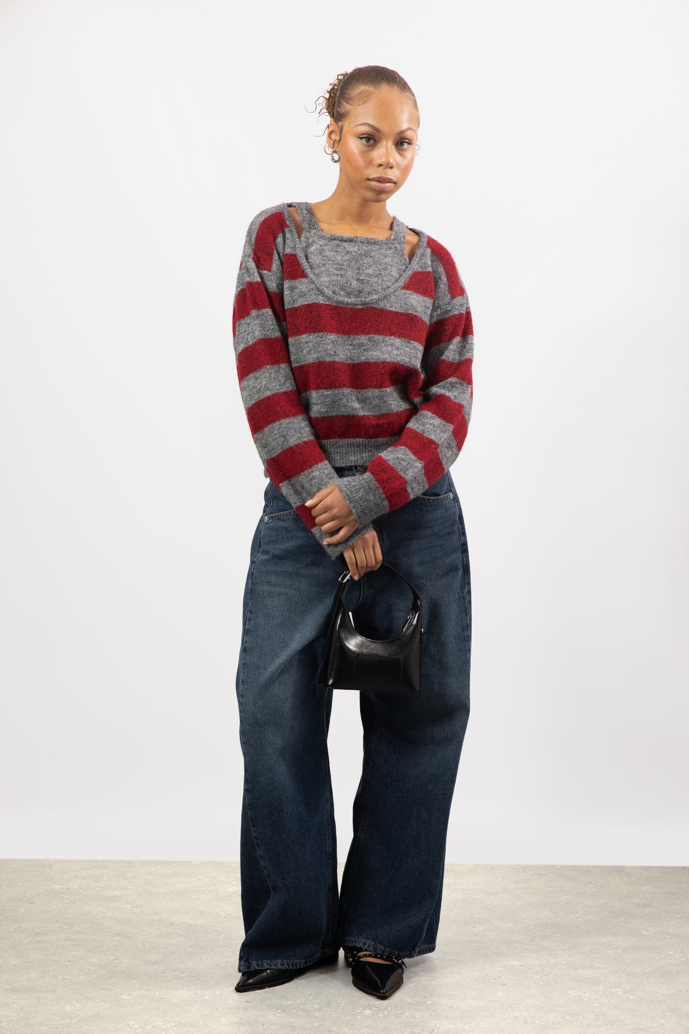 Grey and burgundy block striped double layered jumper_4