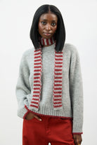 Grey and burgundy wool blend striped tiny scarf jumper_1