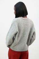 Grey and burgundy wool blend striped tiny scarf jumper_2