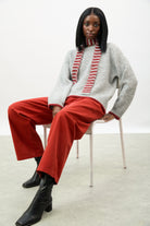 Grey and burgundy wool blend striped tiny scarf jumper_6