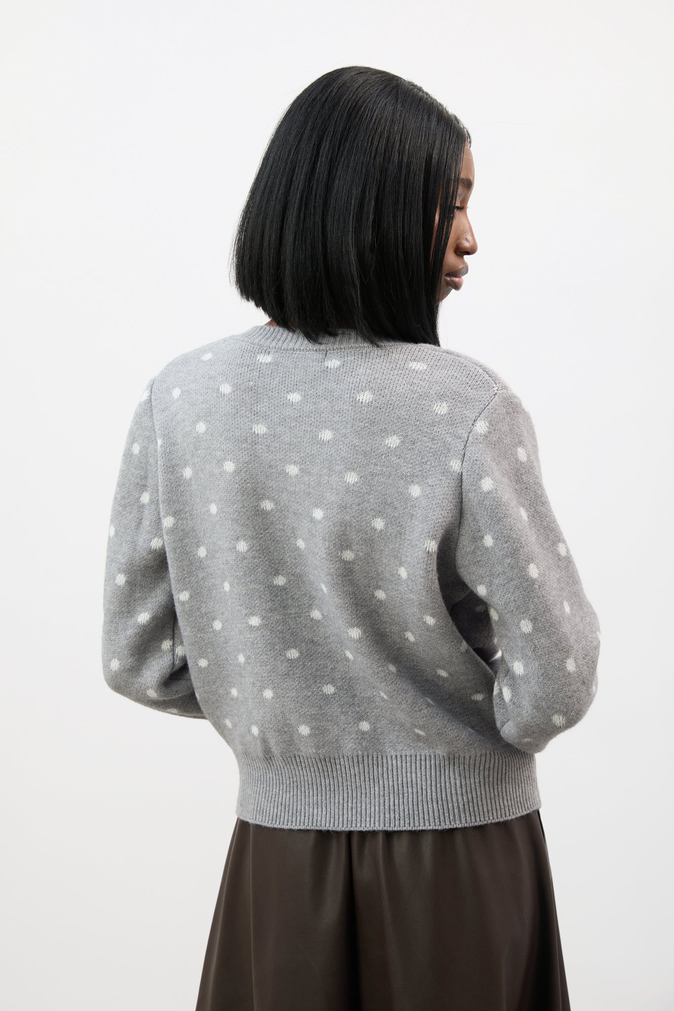 Grey and ivory polka dot round neck cardigan_2