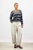 Grey and navy block striped double layered jumper_4