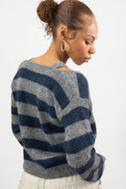 Grey and navy block striped double layered jumper_2