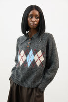 Grey blue and ivory argyle wool blend collared jumper_1