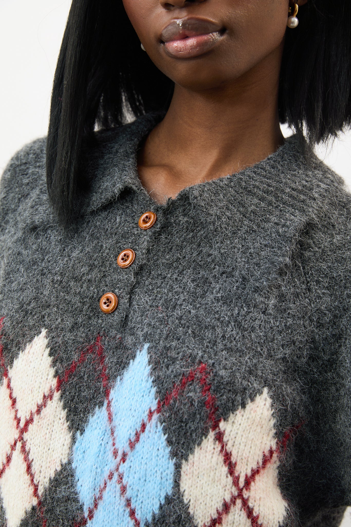 Grey blue and ivory argyle wool blend collared jumper_3