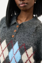Grey blue and ivory argyle wool blend collared jumper_3