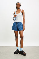 Heather grey frill trim button up knit tank_4