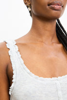 Heather grey frill trim button up knit tank_3