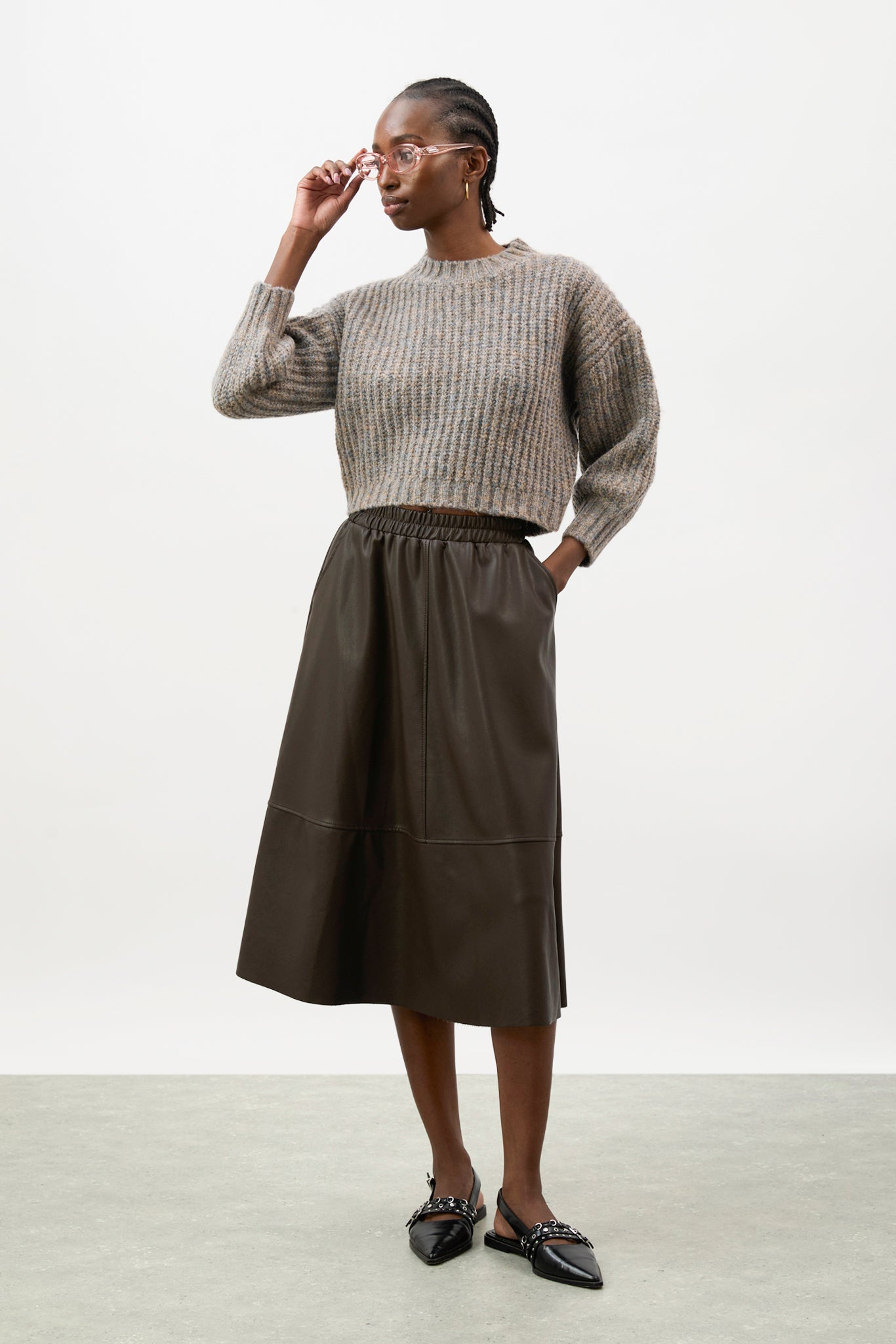 Grey flecked chunky knit cropped jumper_9