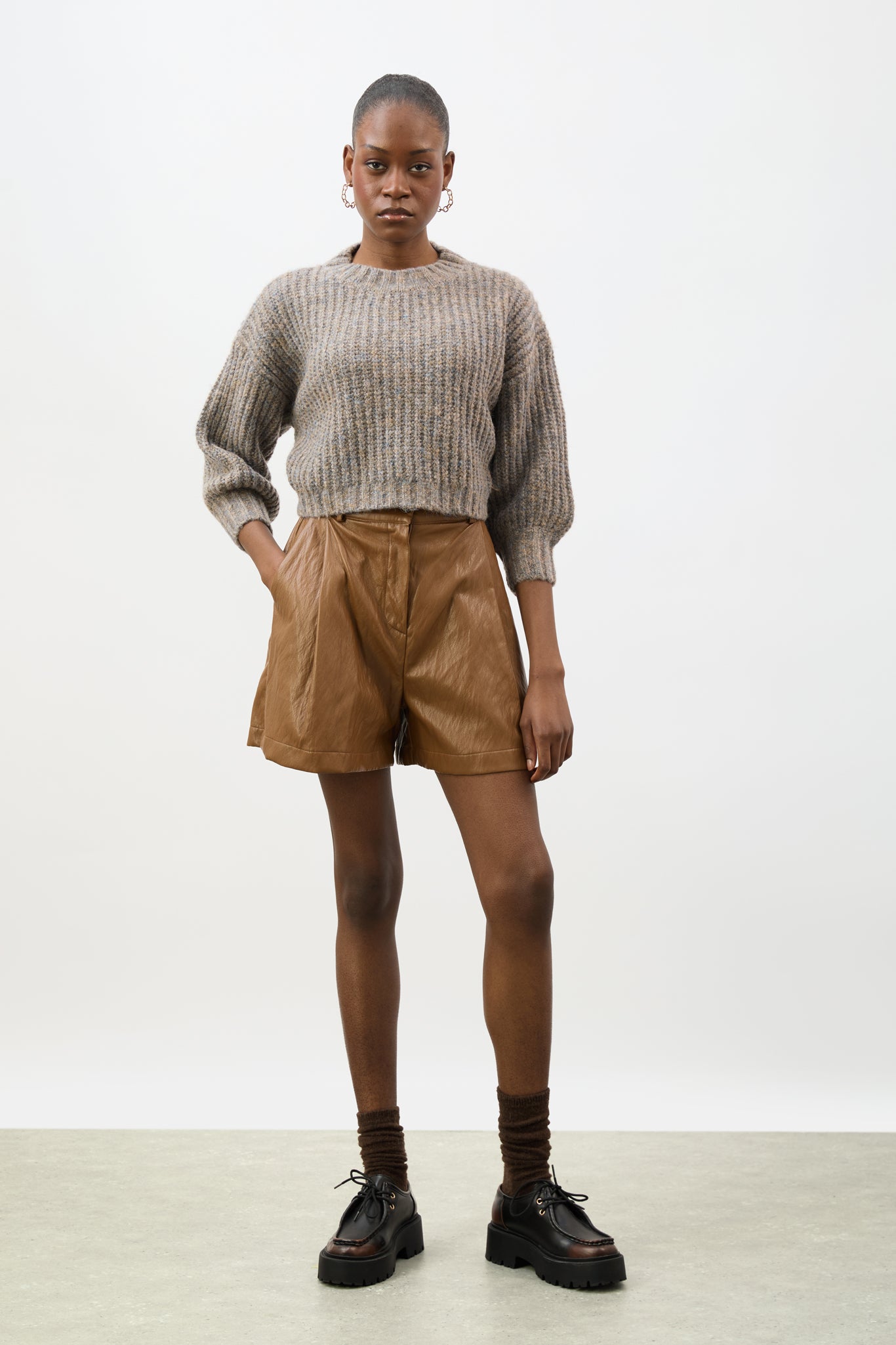 Grey flecked chunky knit cropped jumper_4