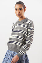 Grey ivory and black multi stripe collared jumper_1