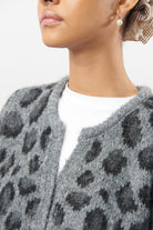 Grey leopard fuzzy wool blend cardigan_3