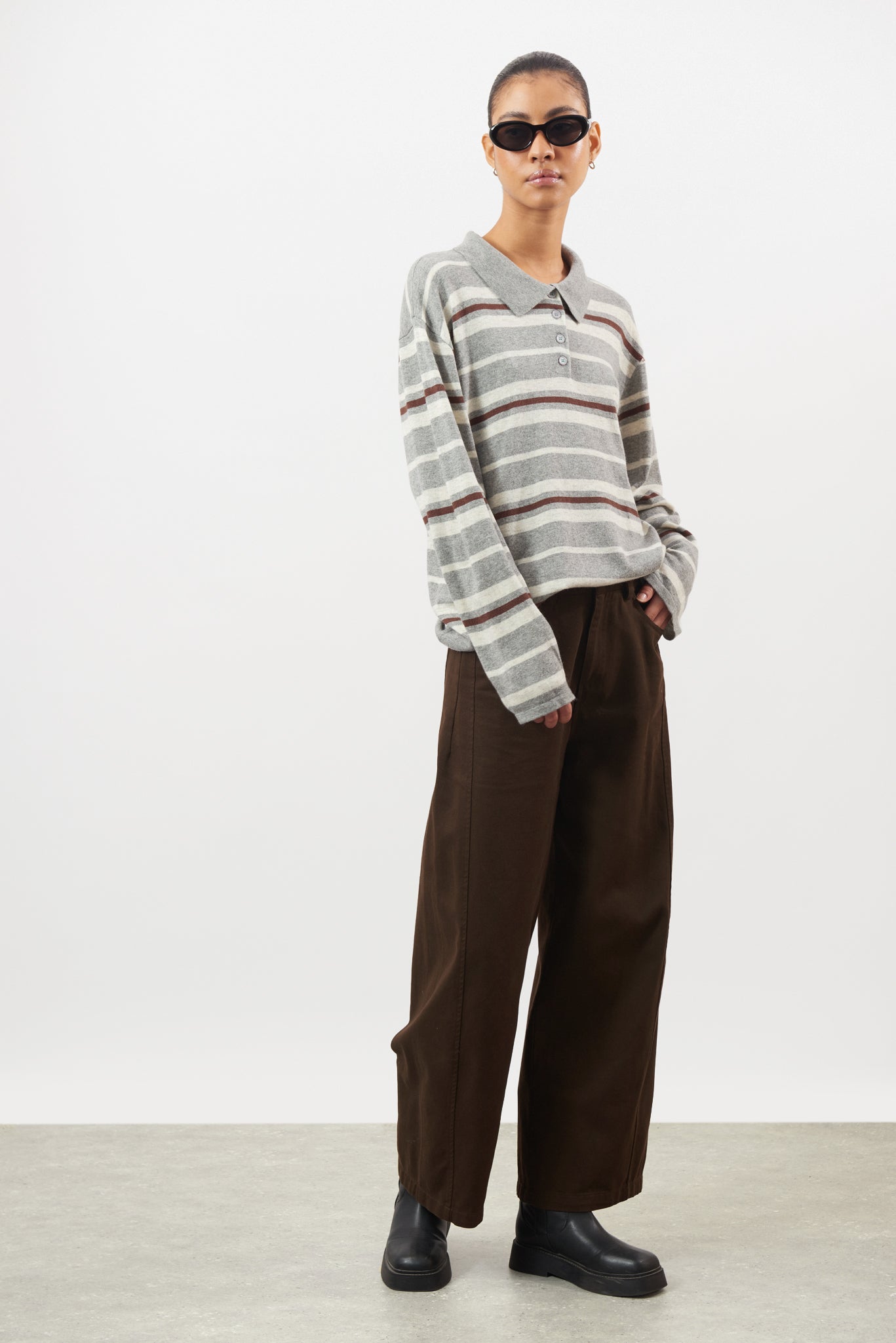 Grey oatmeal and brown multi striped rugby jumper_4