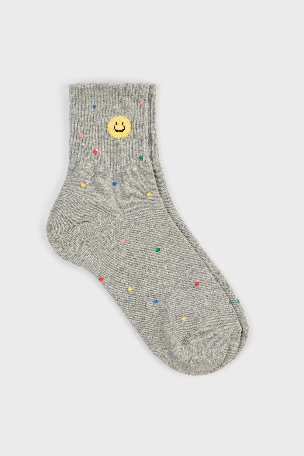 Grey rainbow confetti smiley face socks_3
