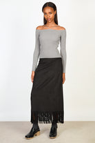 Grey ribbed slim strap detail knit top_4