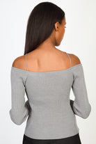 Grey ribbed slim strap detail knit top_2