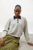 Grey speckled wool blend contrast collared jumper_1