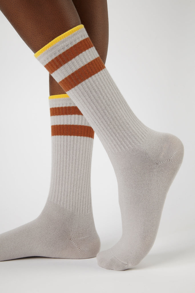 Grey and brown thick varsity stripe socks_1