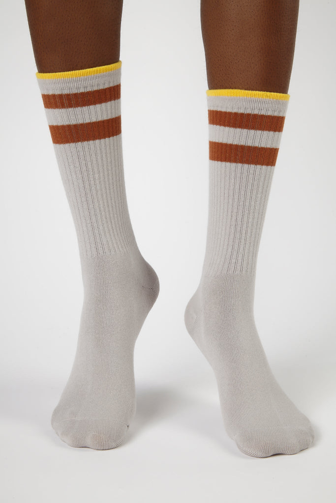 Grey and brown thick varsity stripe socks_2