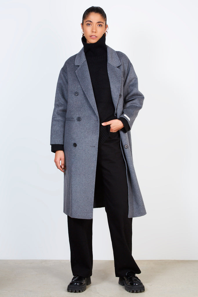 Grey pure wool handmade classic double breasted coat_1