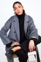 Grey pure wool handmade classic double breasted coat_4