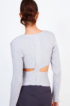 Grey ribbed slit back knit top_2