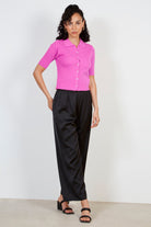 Hot pink bamboo blend button front knit tee_3