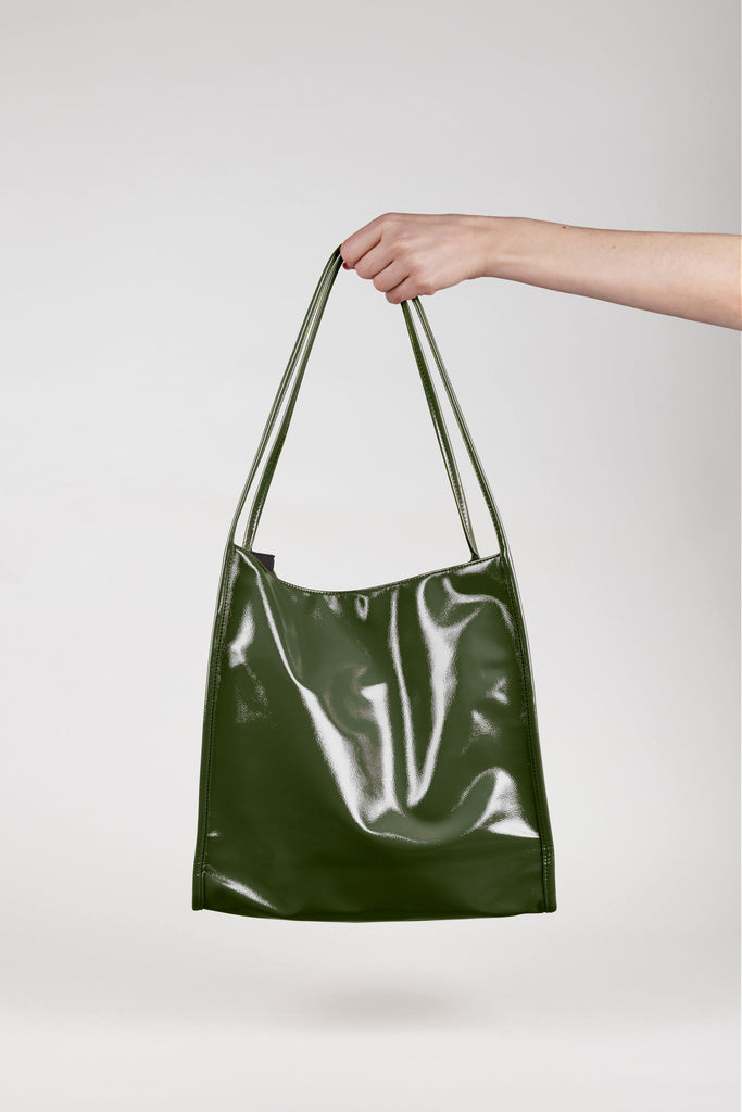 Dark green high shine PVC tote bag_4