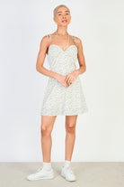 Ivory and beige floral print tie strap dress_1