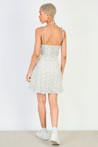 Ivory and beige floral print tie strap dress_2