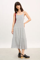 Ivory and black check tiered midi dress_1